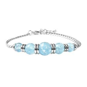 Lab Created Opal Beaded 5 Stone Bracelet in Stainless Steel Light Blue 7.25 In